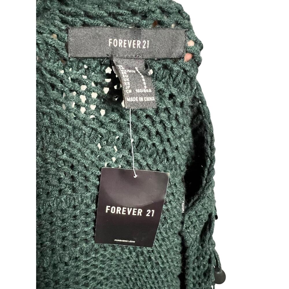 Forever 21 Cardigan Sweater Womens Small Hunter Green Sequin Chunky Knit Open - Picture 9 of 12